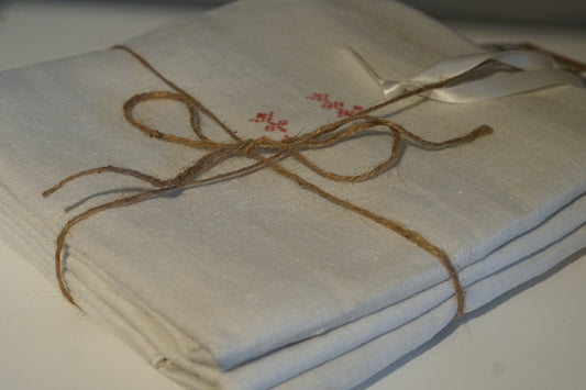 Set of 3 Antique Linen Handmade Pillow Cases with "JL" Embroidery