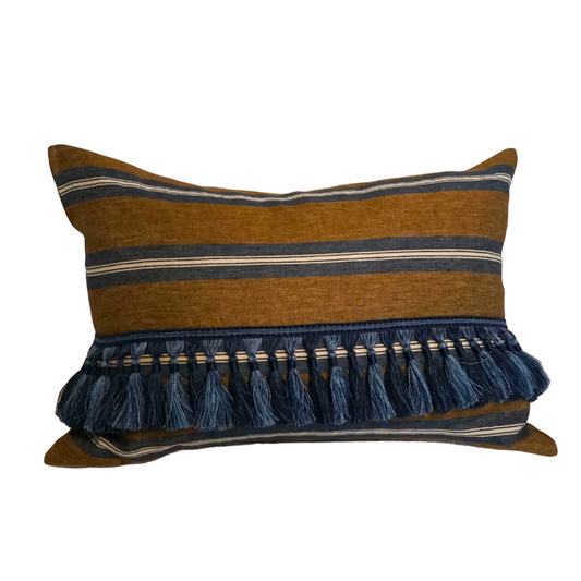 Blue Stripe Tobacco Tassel Pillow