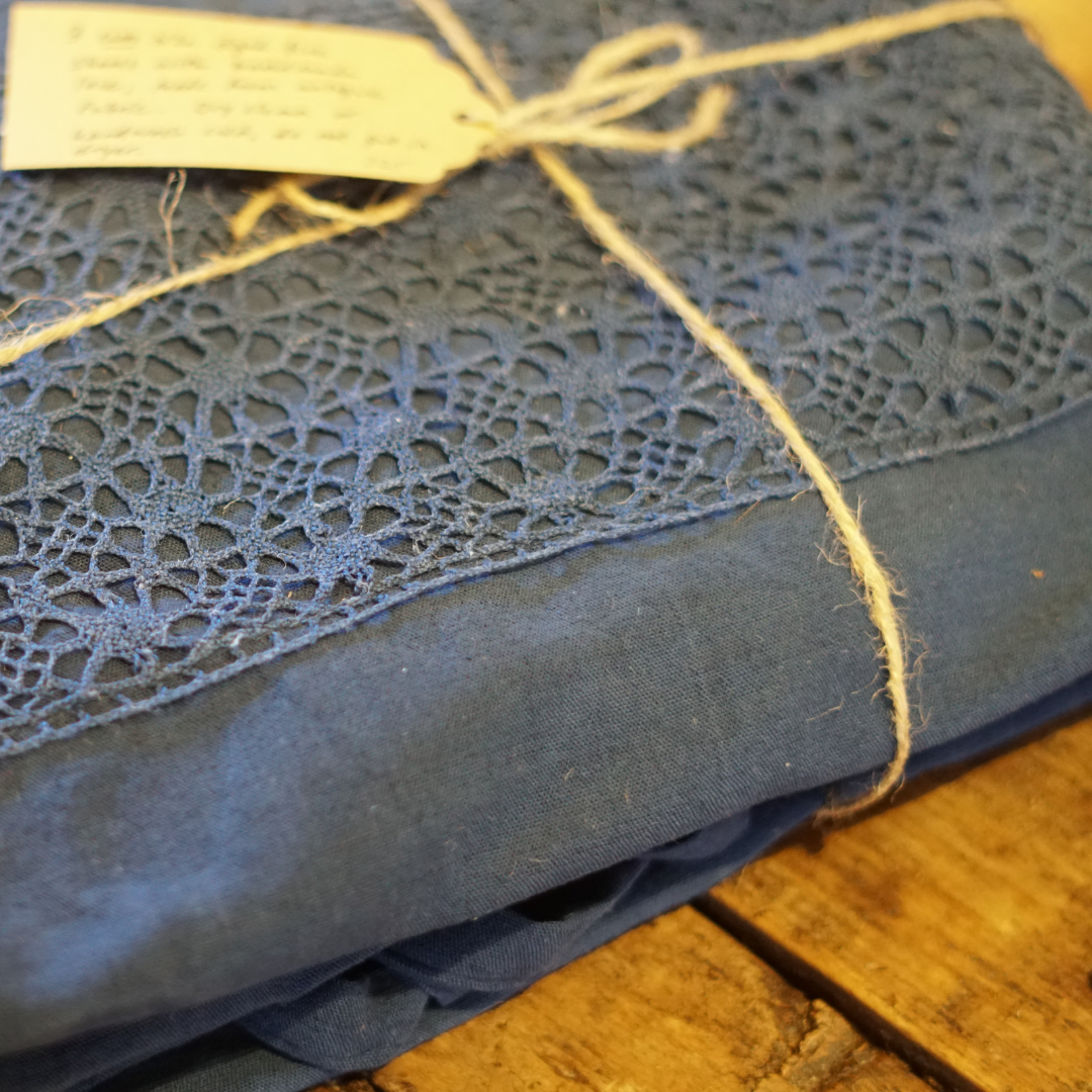 Set of 3 Antique Lace Blue Shams