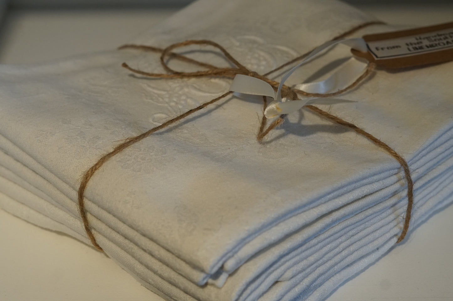 Six Large Linen "MB" Embroidered Napkins