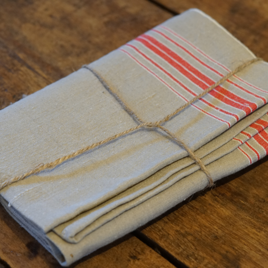 Flax and Red Linen Napkins