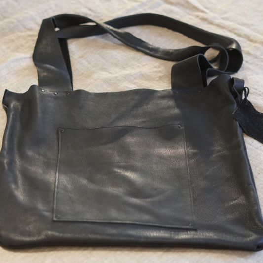 "GJ" Black Leather Tote