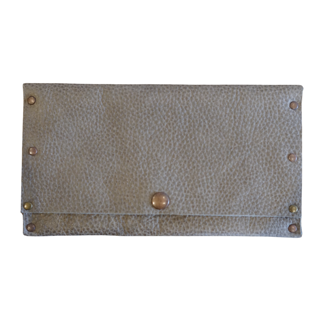 Brass & Taupe Leather Checkbook Wallet