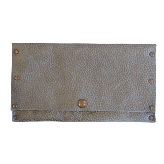 Brass & Taupe Leather Checkbook Wallet