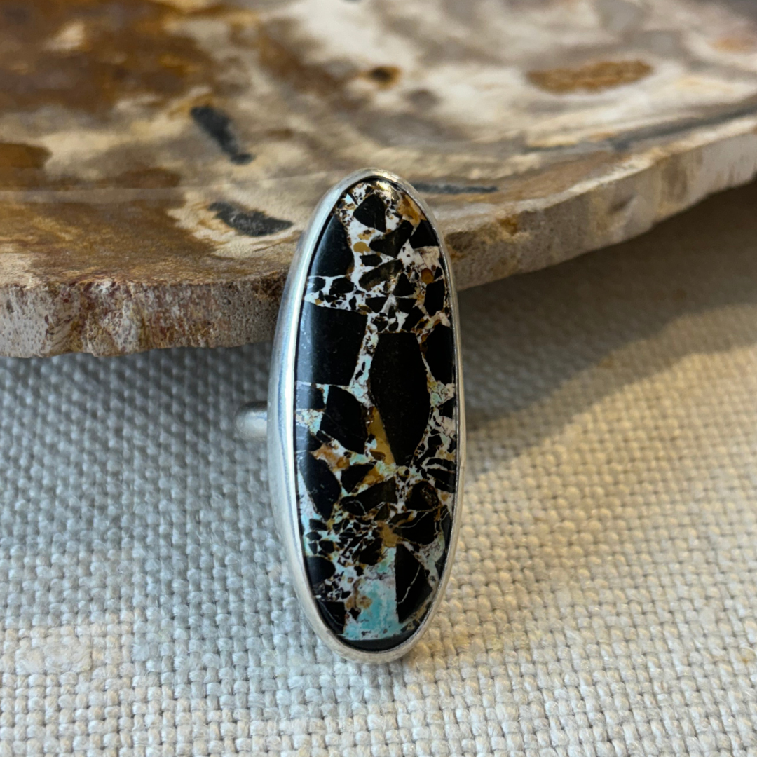 Oblong Black Jack Turquoise Ring