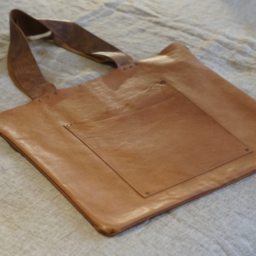 Brown Leather Single Pocket Tote