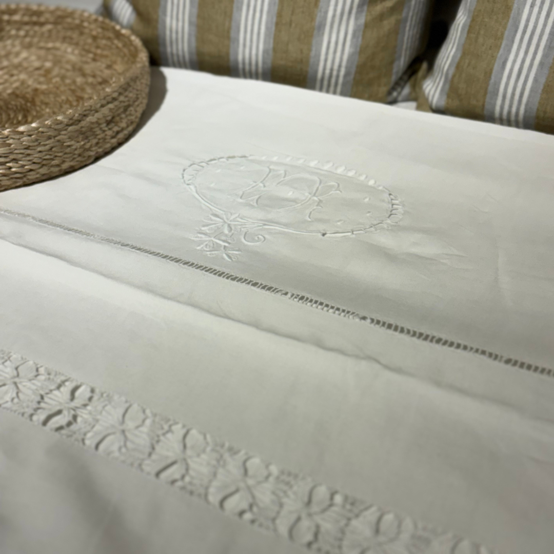 Vintage Embroidered "ER" Bed Sheet