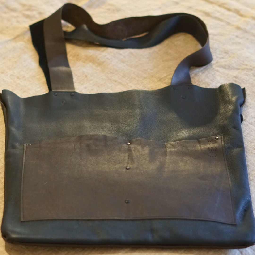 Stamped Black & Brown Triple Pocket Tote