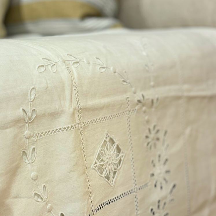Floral "LY" Embroidered Linen Sheet