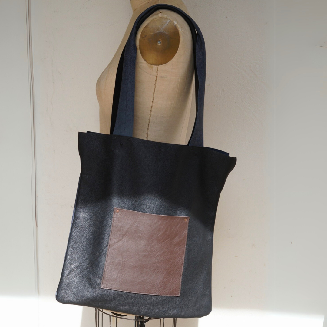 Black & Indigo Dual-Tone Leather Tote