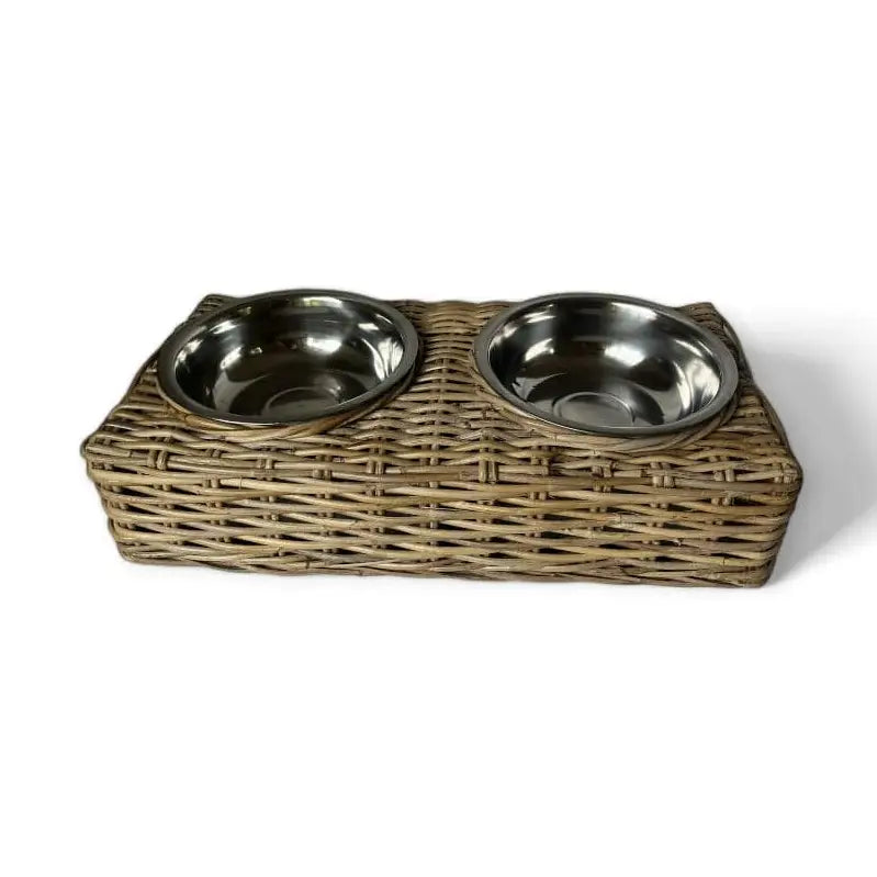 Rattan Double Pet Bowl Stand