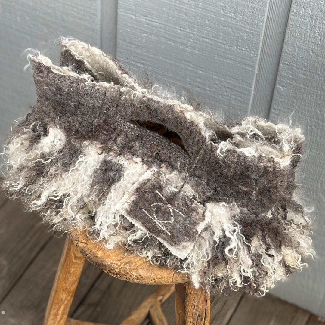 Luster Grey + White Agora Goat Wool Felt Tote
