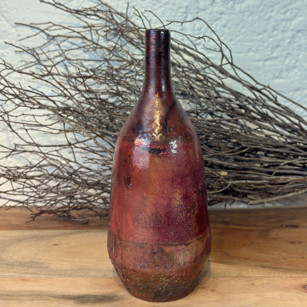 Bottle Neck Copper Raku Pot