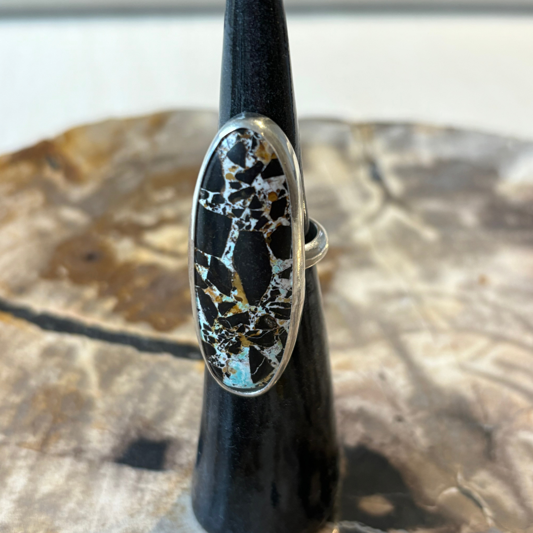 Oblong Black Jack Turquoise Ring