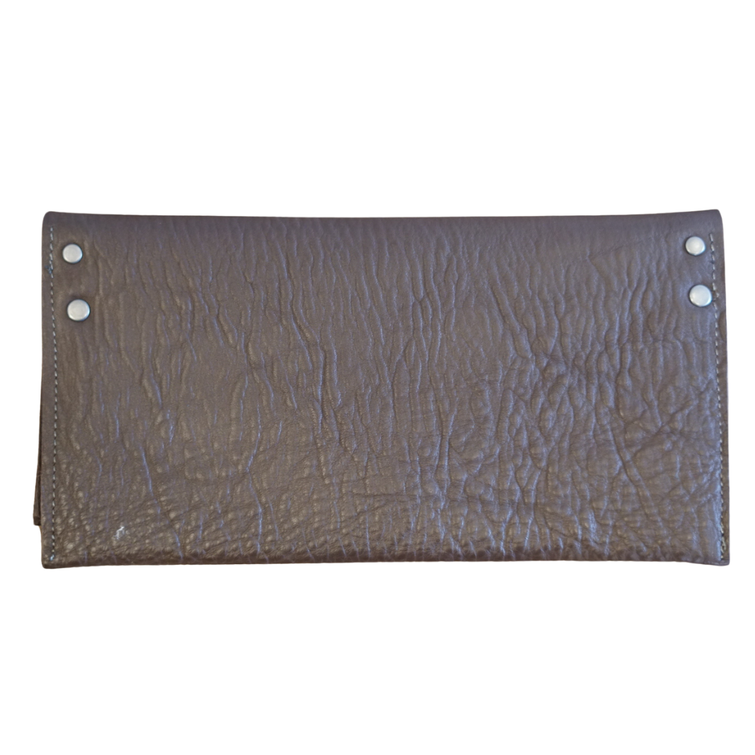 Brown Textured Leather Checkbook Wallet