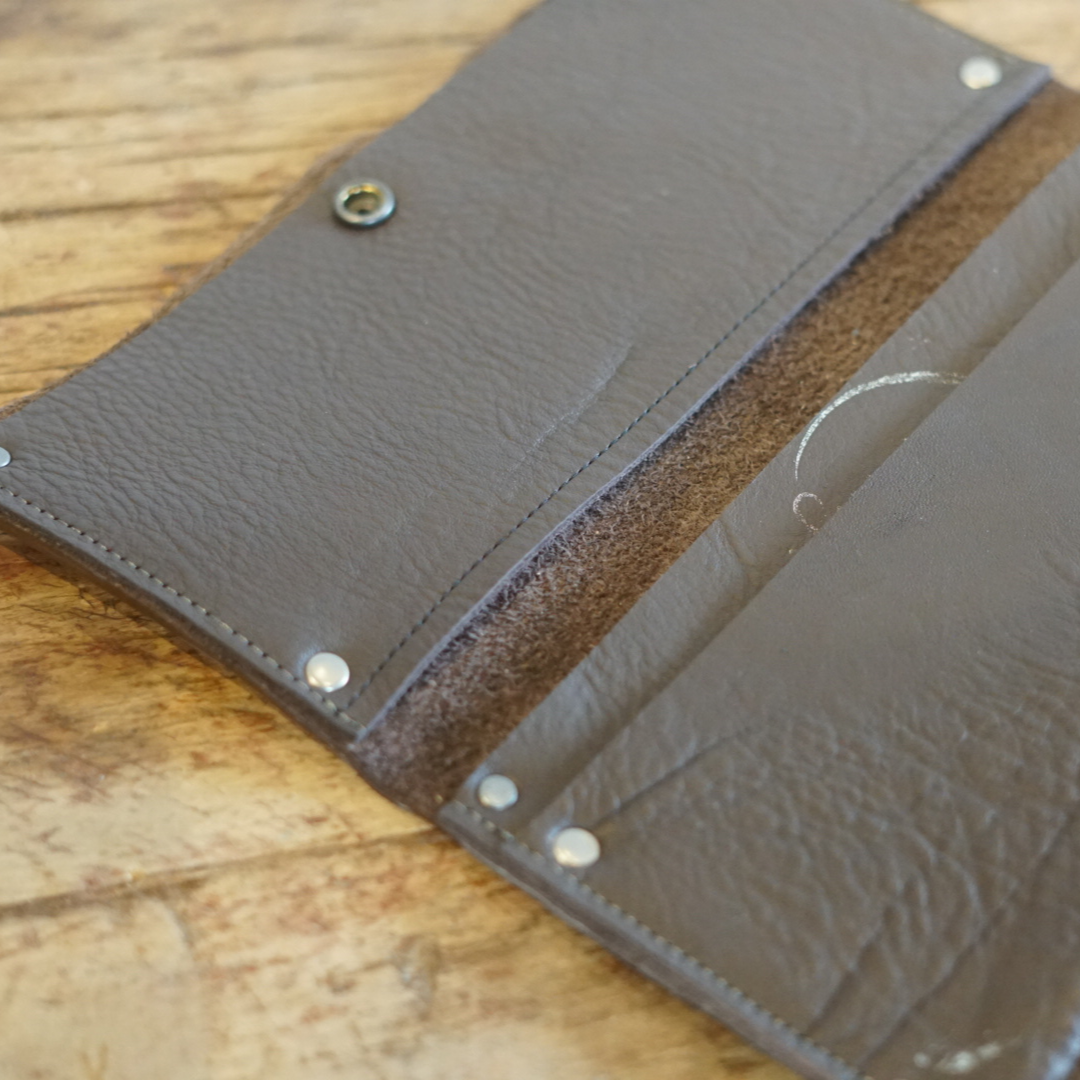 Brown Textured Leather Checkbook Wallet