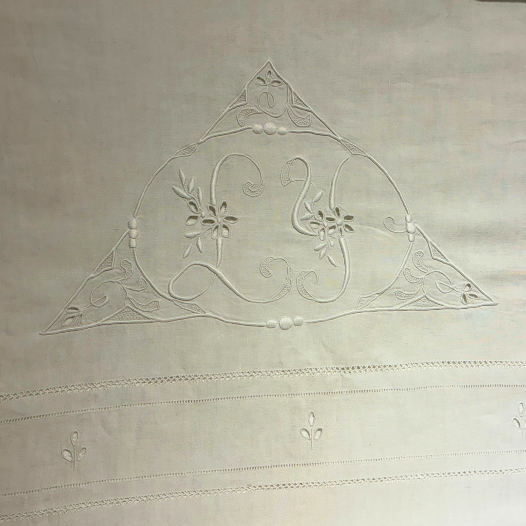 Floral "LY" Embroidered Linen Sheet