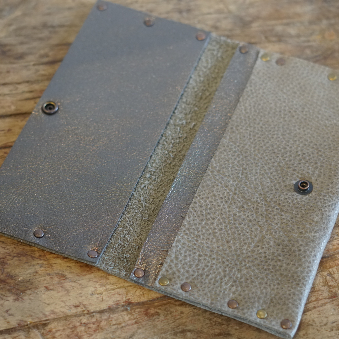 Brass & Taupe Leather Checkbook Wallet