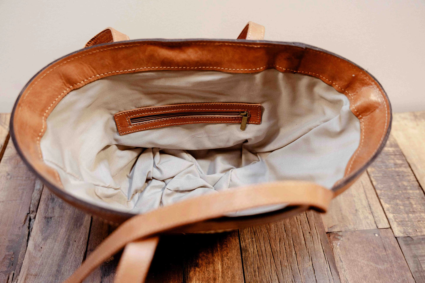 Leather Trim Herringbone Tote, Long Handle