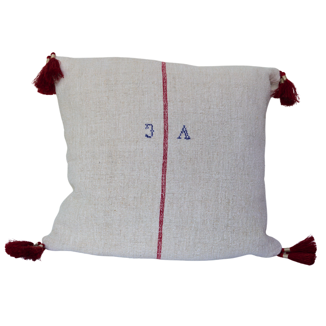 Creme & Red Corner Tassel Pillow