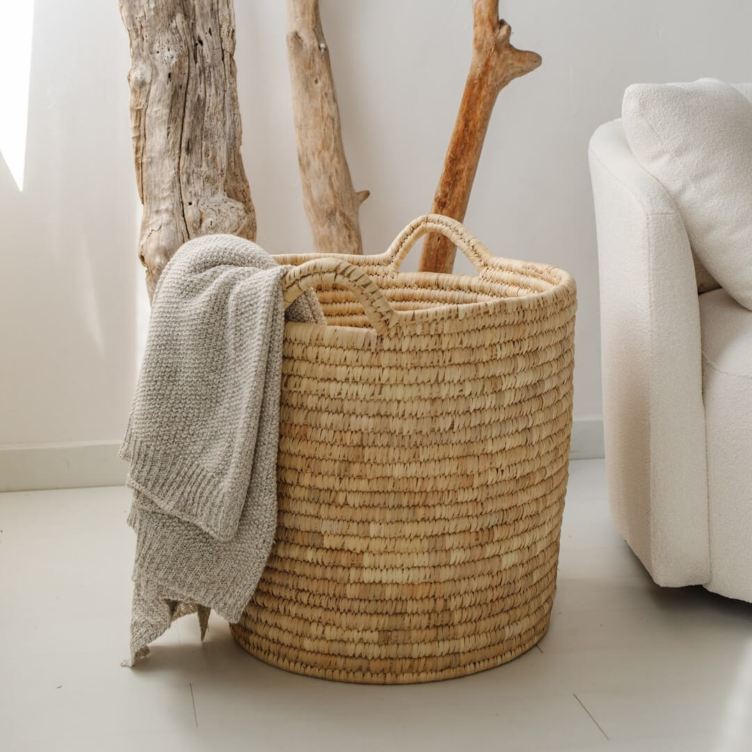 Jumbo Palm Leaf Round Laundry Basket