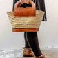 Leather Trim Herringbone Tote, Half Circle
