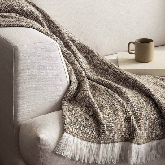 Sunbrella Crosshatch Indoor Outdoor Throw Latte