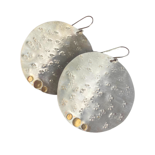 Three Moon Hammered Silver Disk Earrings