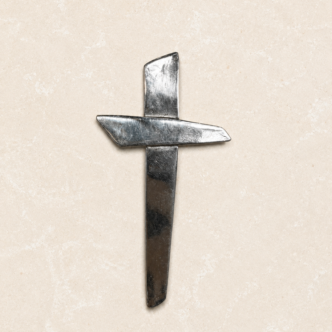 Uneven White Bronze Cross Pin