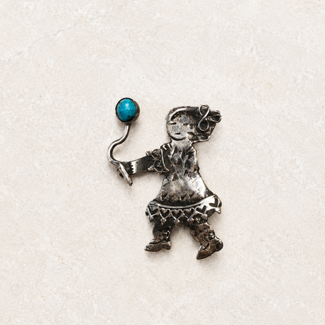 Sterling Silver Girl with Turquoise Balloon Pin