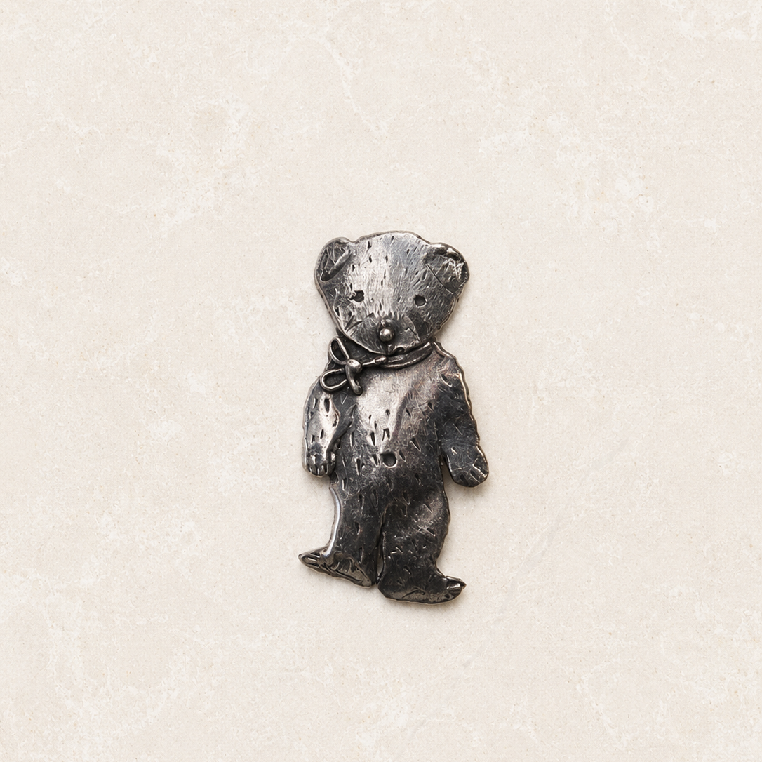Teddy Bear White Bronze Pin