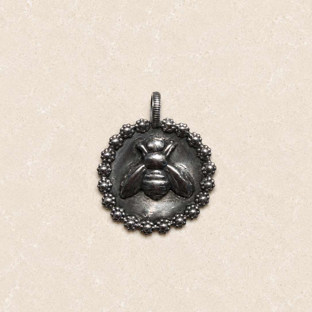 White Bronze Round Bee Pendant