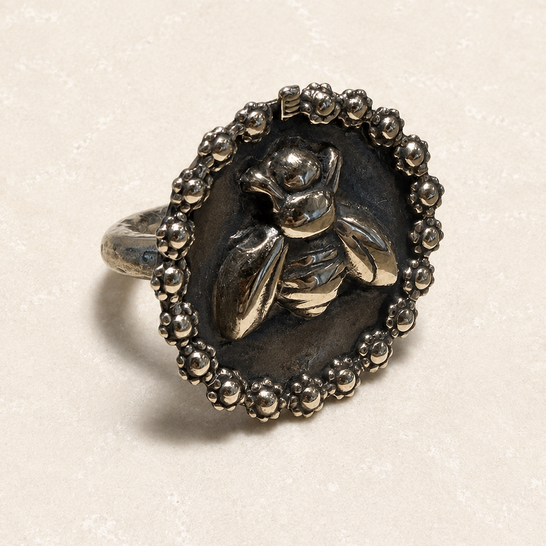 Large Bee Ring with Flowers