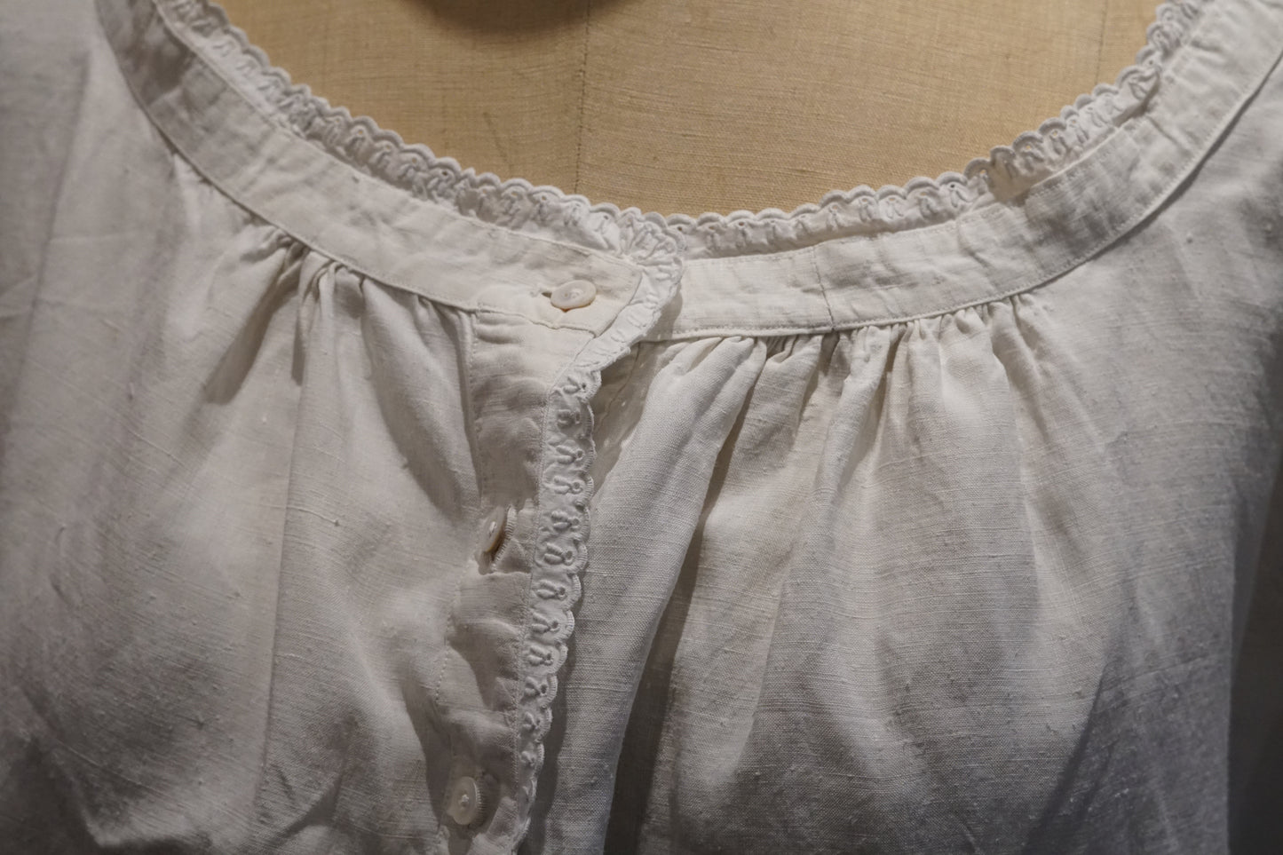 Antique Linen Nightgown with "MA" Embroidery