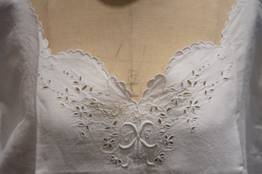 Antique Linen Nightgown with "TC" Embroidery