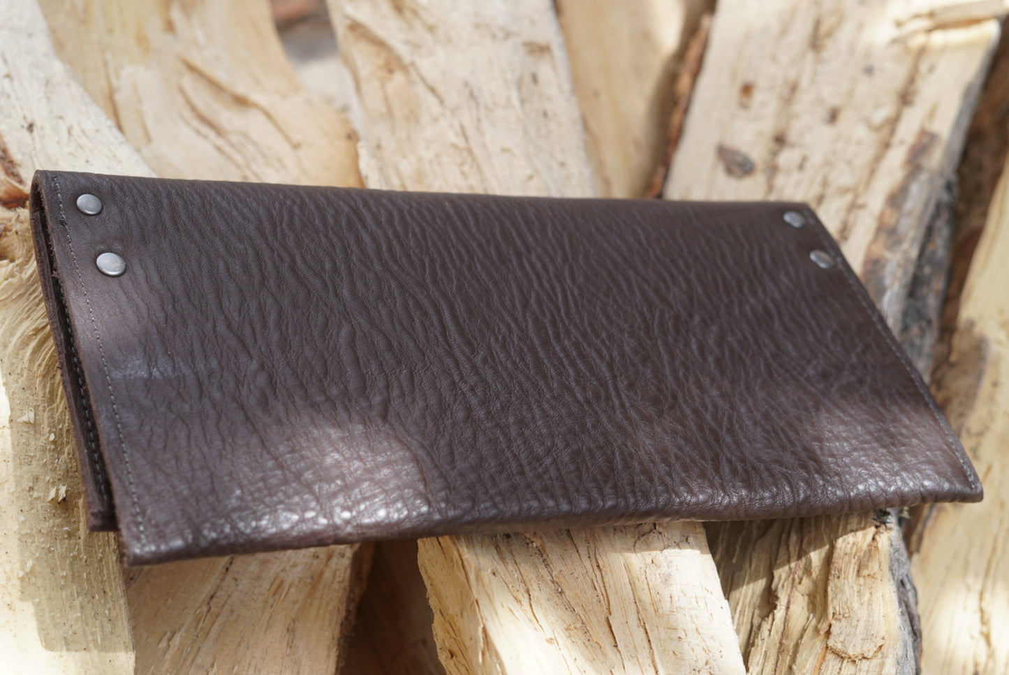 Brown Textured Leather Checkbook Wallet