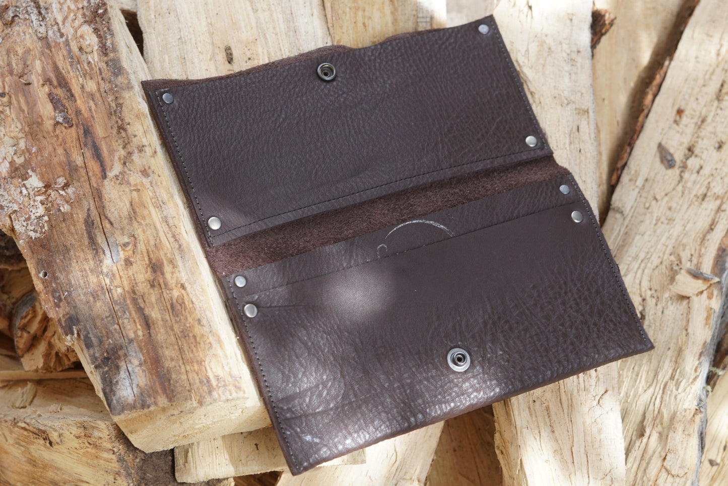 Brown Textured Leather Checkbook Wallet