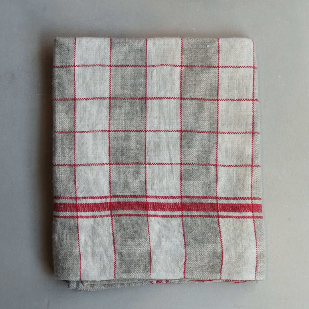 Set of 6 Tan and Red Linen Napkins