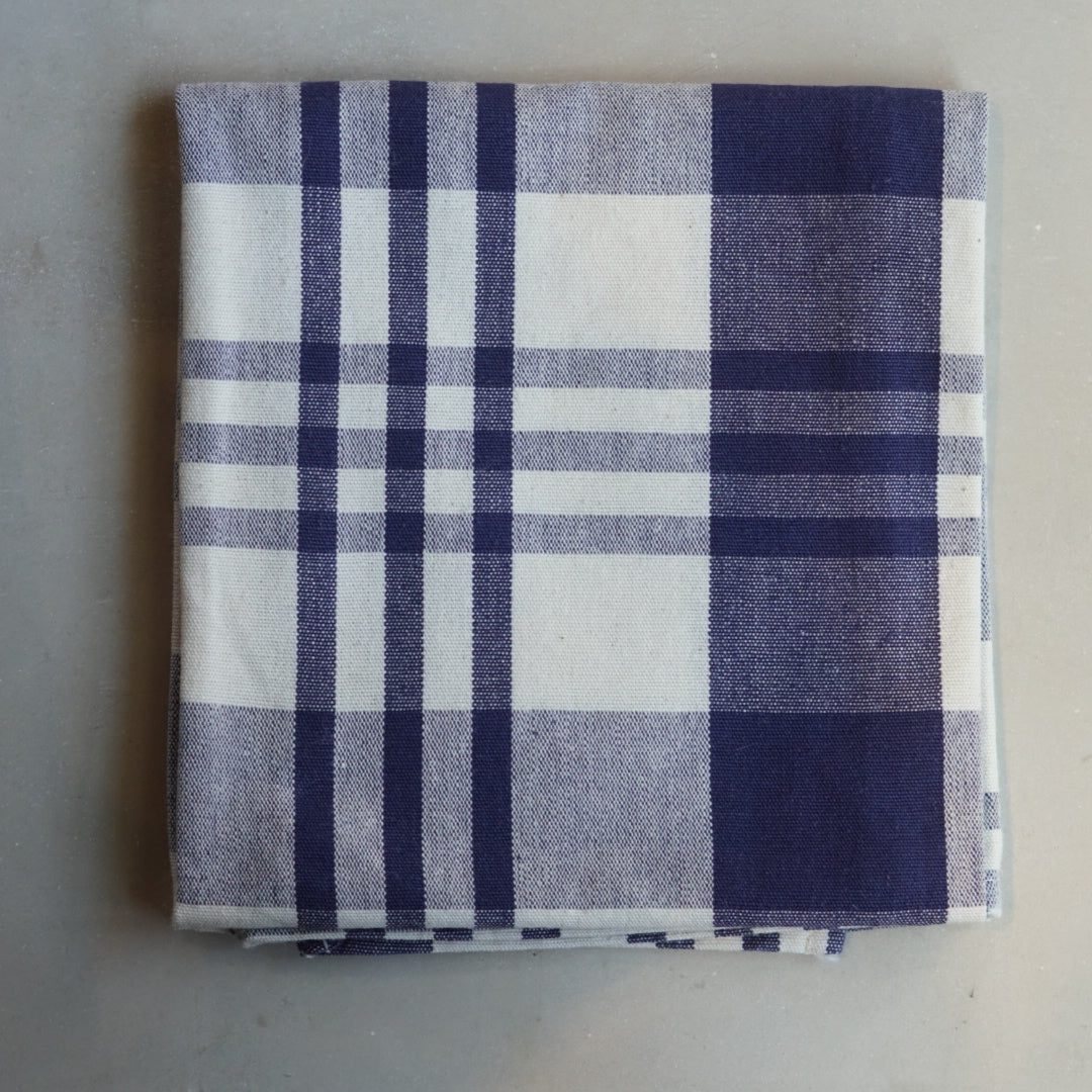 Set of 5 Blue and White Cotton French Checkered Towels