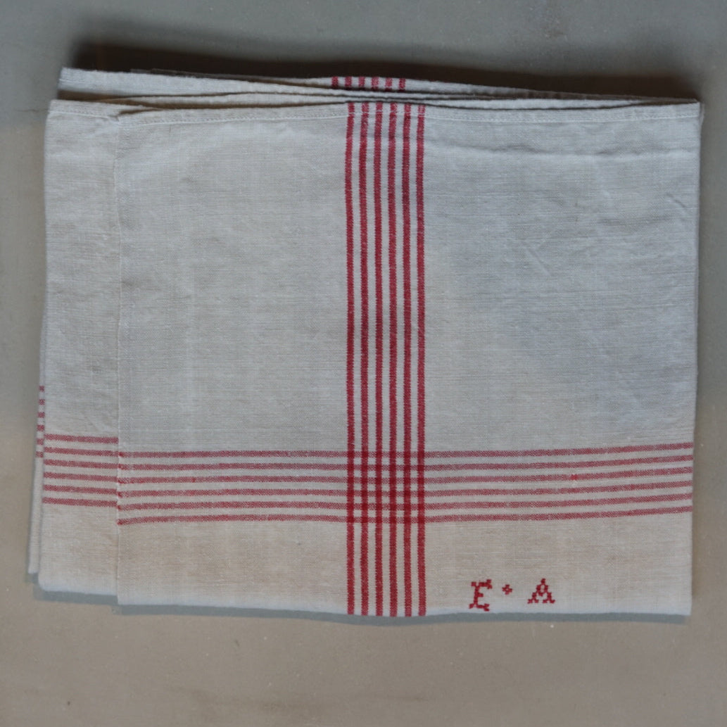 Set of 2 Heavy Linen "EA" Initialed Vintage French Towels