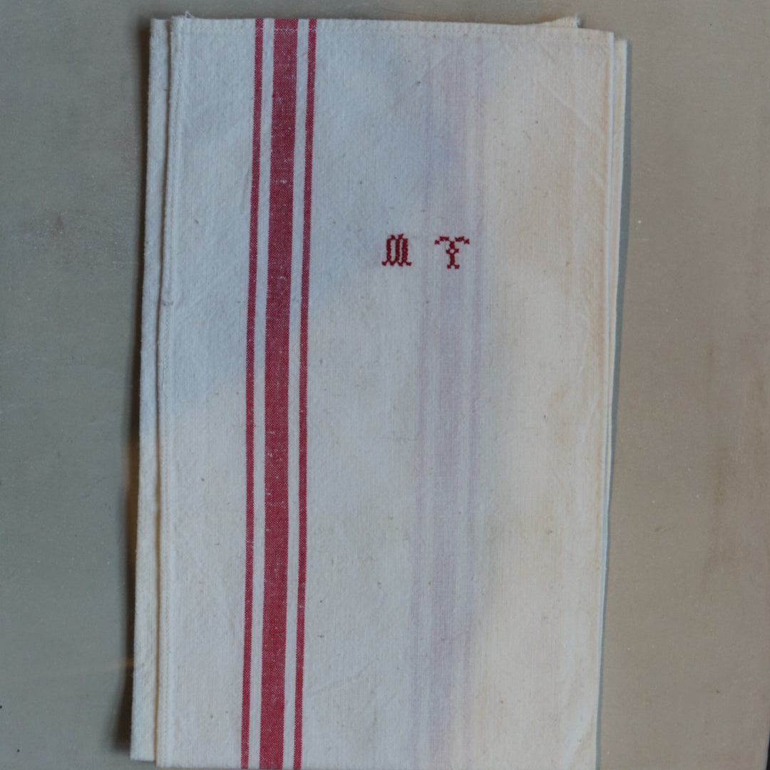 Set of 3 "MT" Embroidered Vintage French Napkins