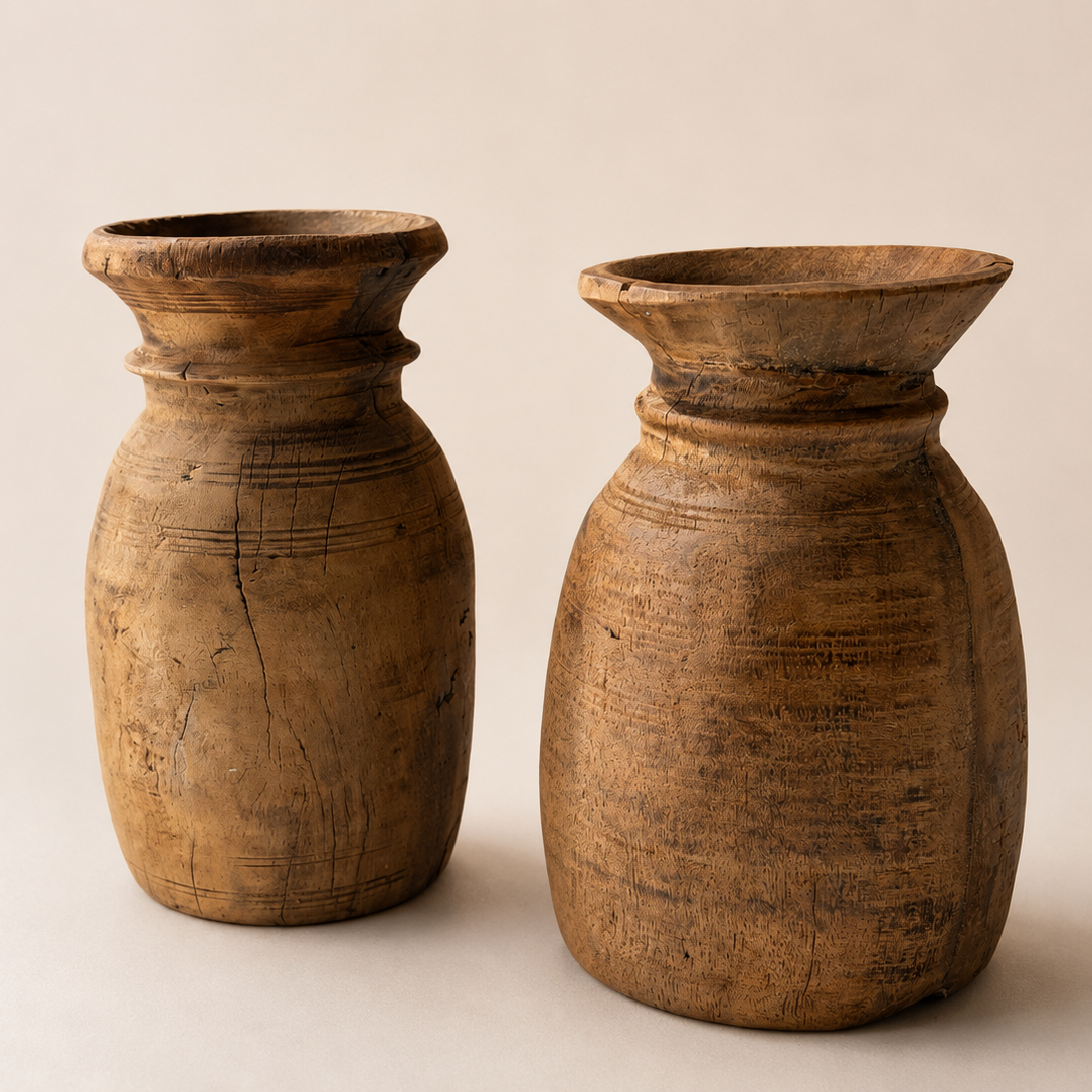 Small Tobacco Vintage Wooden Pot