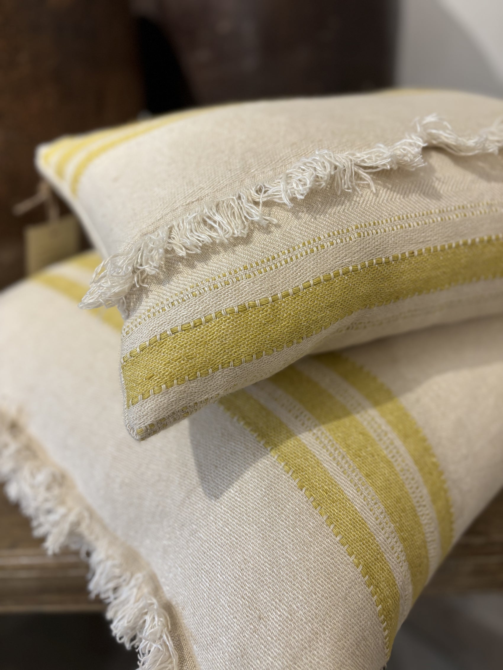 Mustard Stripe Fringe Pillow