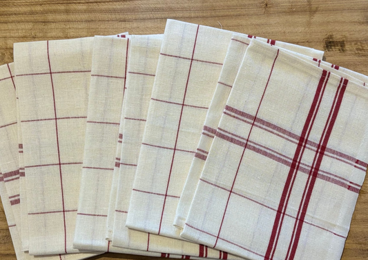 Set of 6 White and Red Tartan Napkins