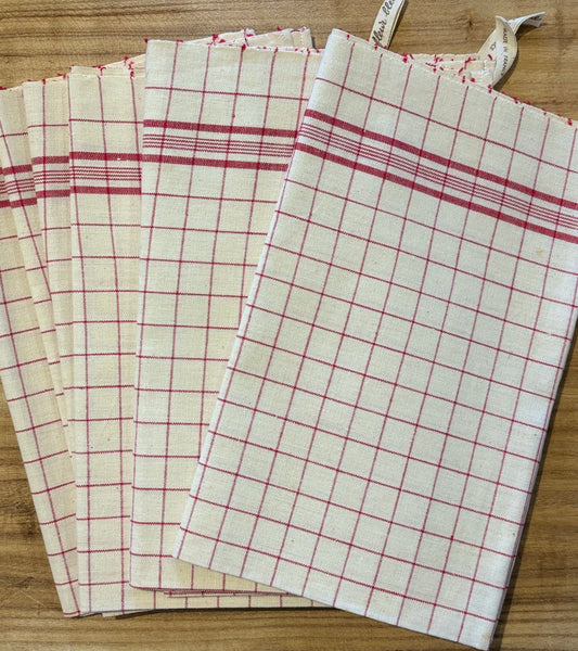 Set of 8 New Red & White French Linen Towels