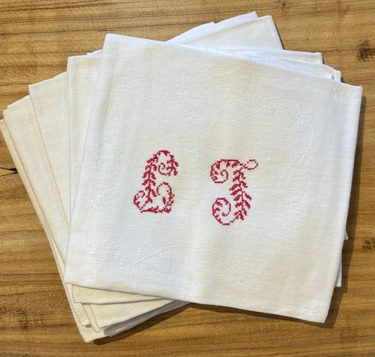 Set of 8 Large "LJ" Embroidered White Napkins