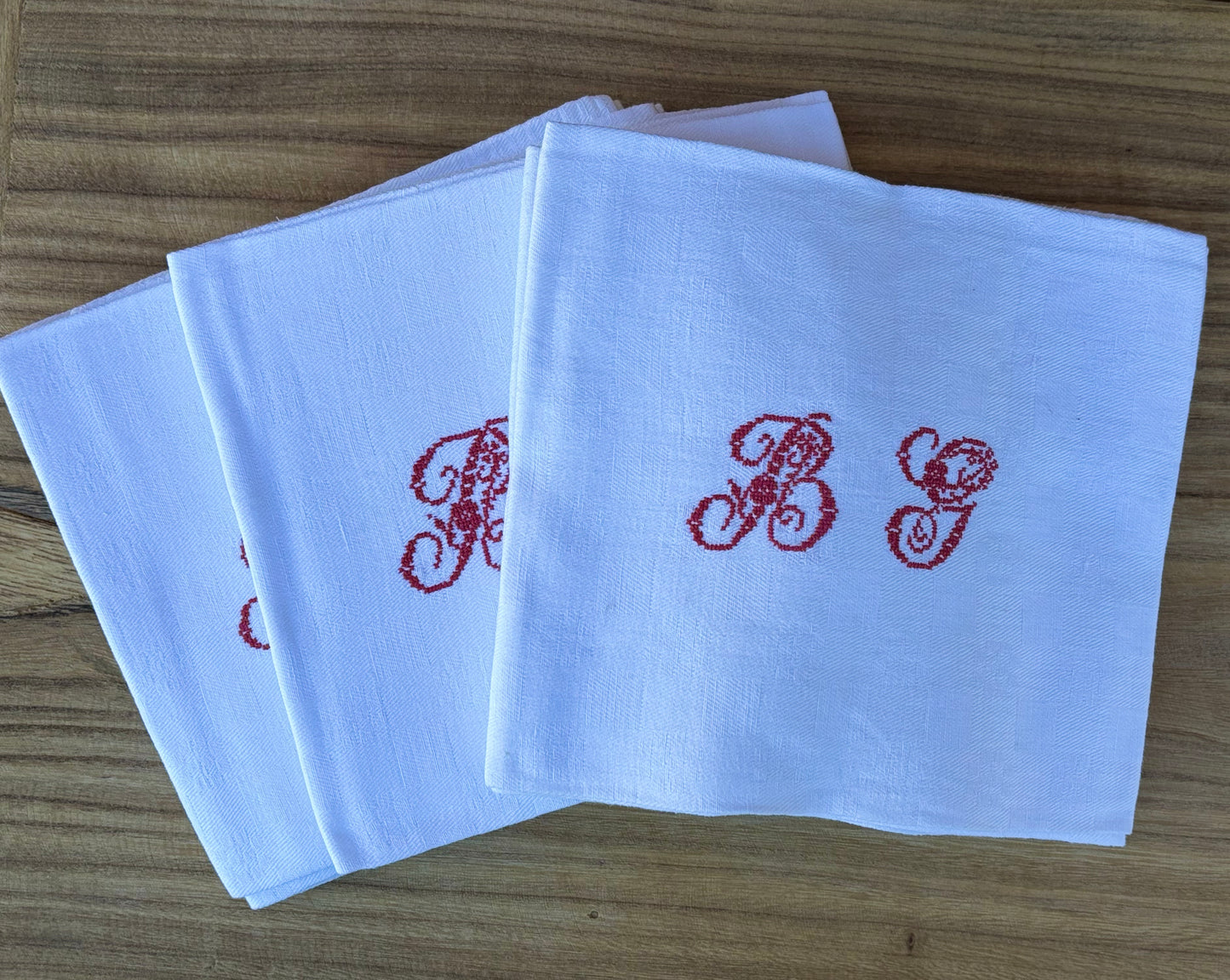 Set of 10 "BG" Embroidered Linen Napkins