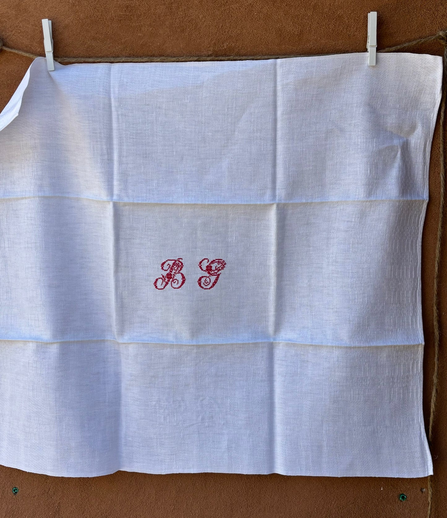 Set of 10 "BG" Embroidered Linen Napkins