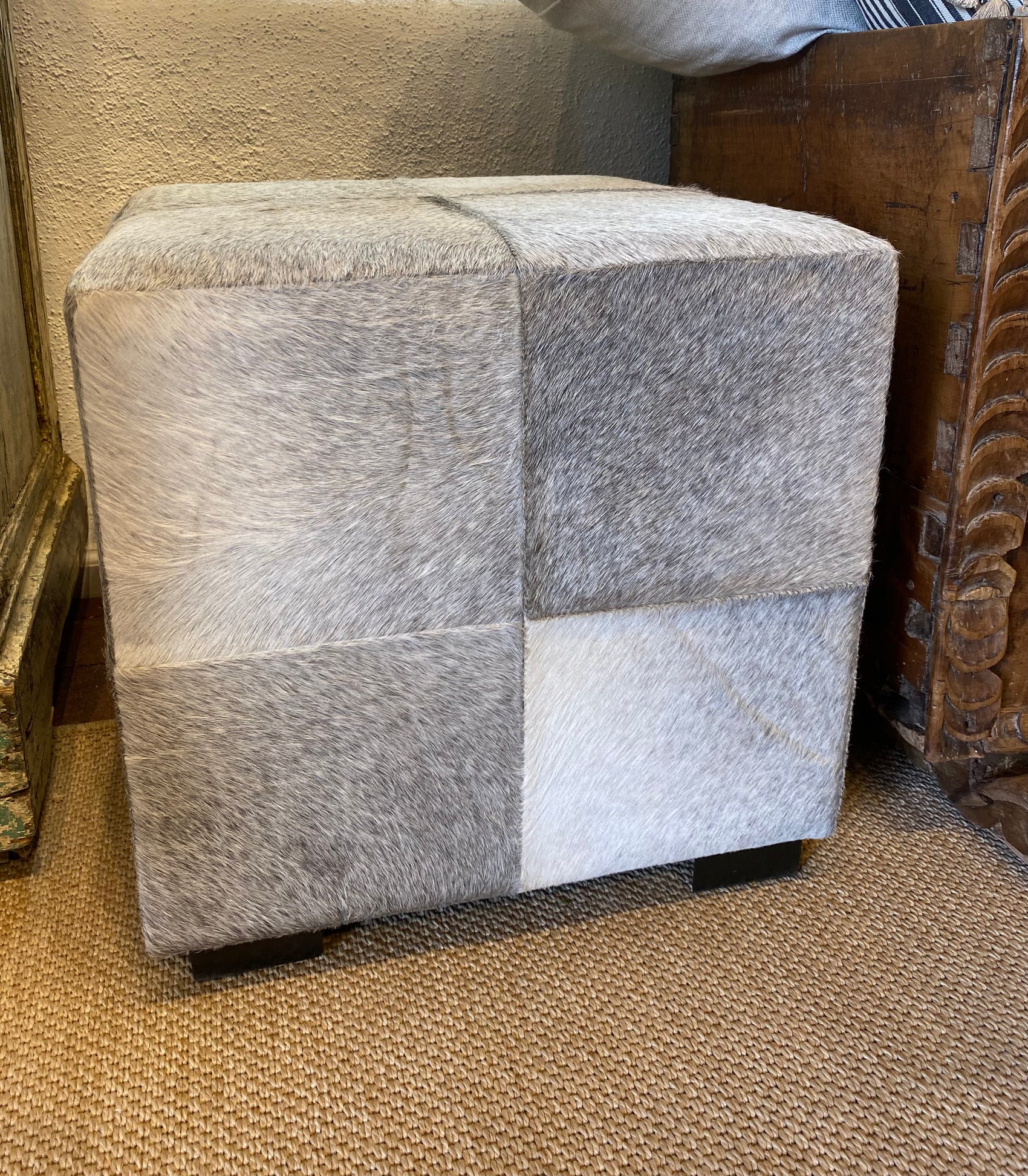 Grey Cowhide Stool