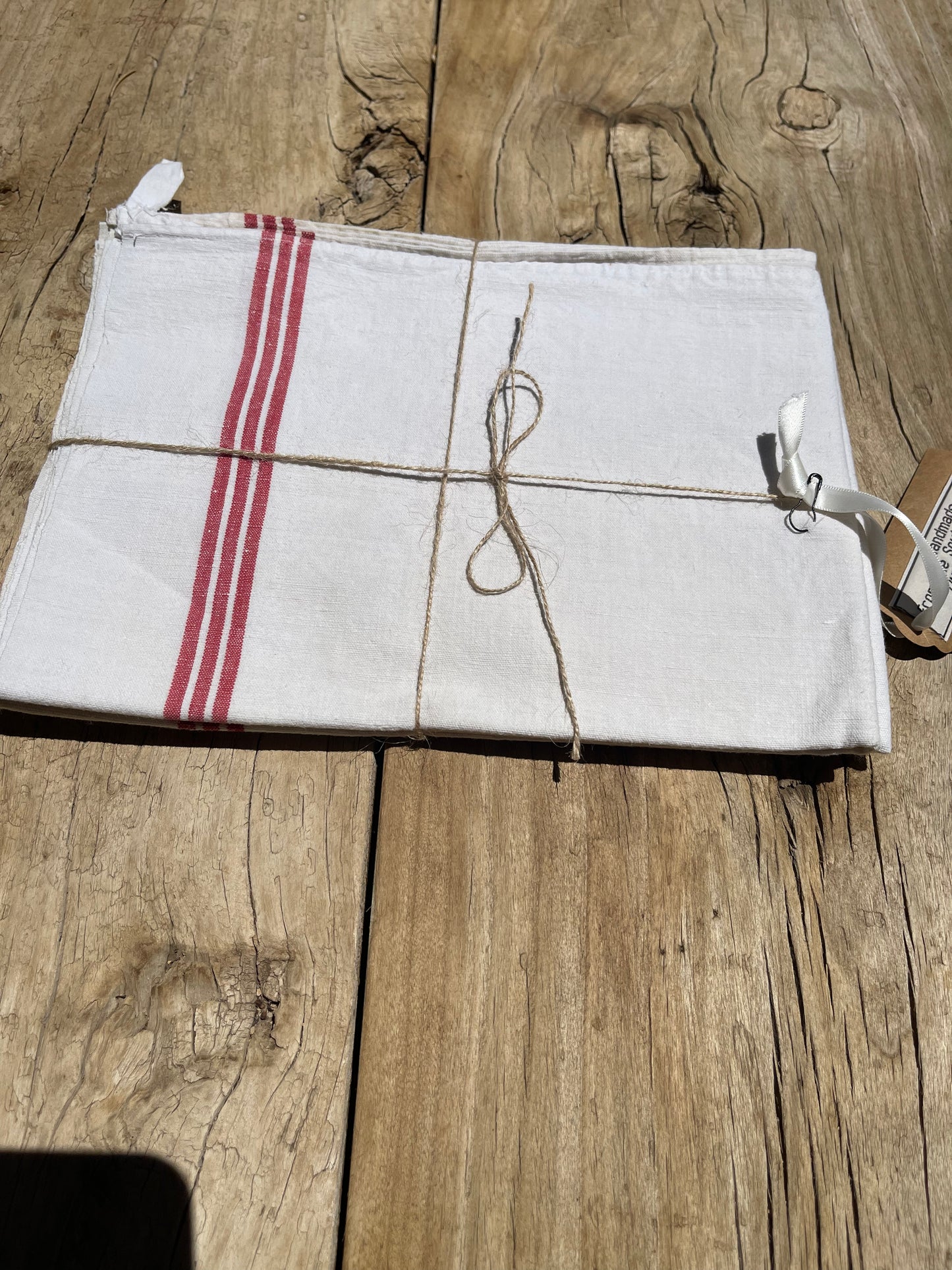 Set of 3 Vintage French Red Striped Towels